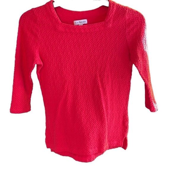 Kim Rogers Sweaters - Kim Rogers Medium Square Neckline Deep Pink Pullover Puckered Fabric Top